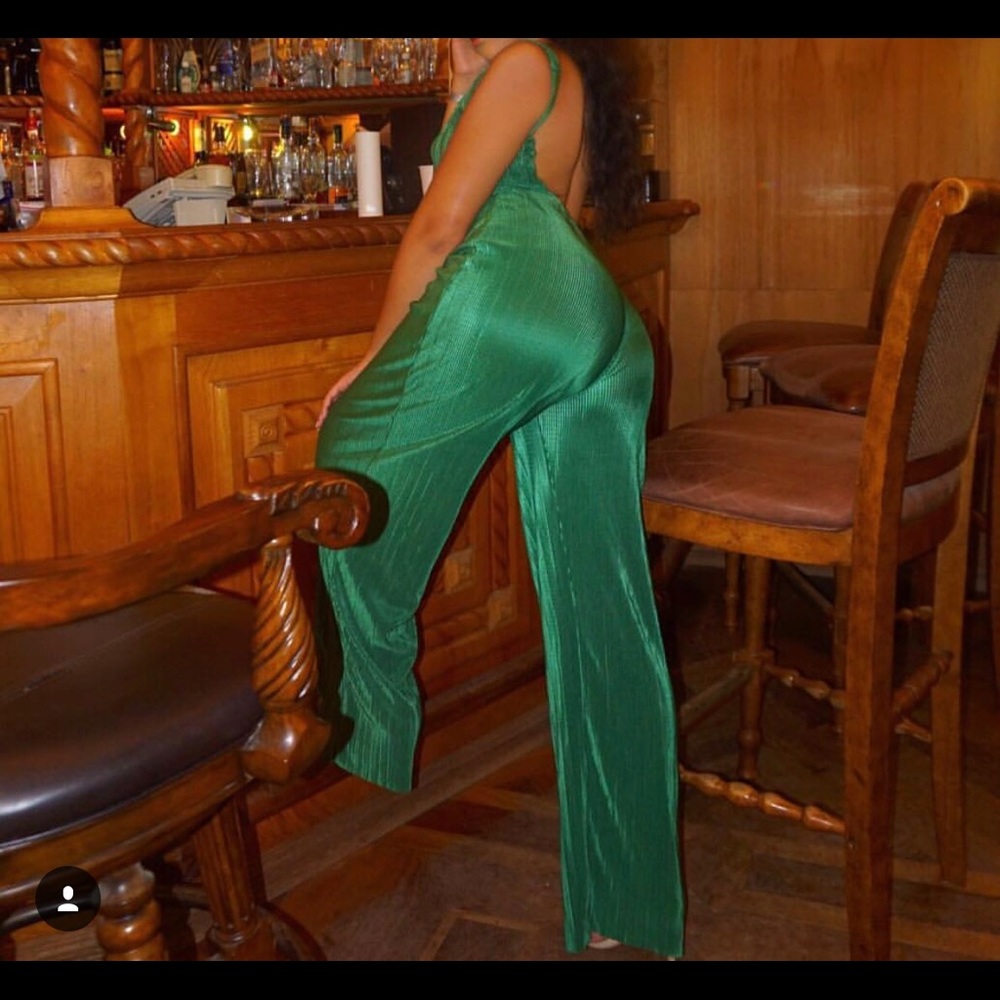 Green Plisse Plunge Strappy Bodysuit